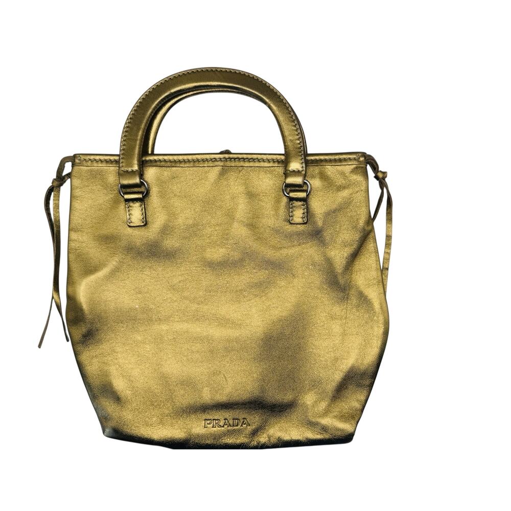 Prada Metallic Gold Leather Tote Crossbody Bag - Picture 3 of 9